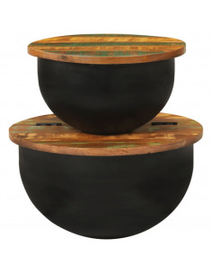 Set Tavolini da Salotto 2 pz Nero in Legno Massello di Recupero 2