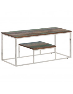 Tavolino Salotto Argento in Acciaio Inox e Legno di Recupero 2