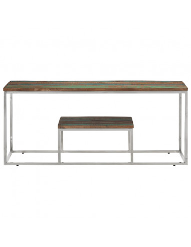 Tavolino Salotto Argento in Acciaio Inox e Legno di Recupero