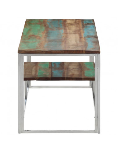 Tavolino Salotto Argento in Acciaio Inox e Legno di Recupero