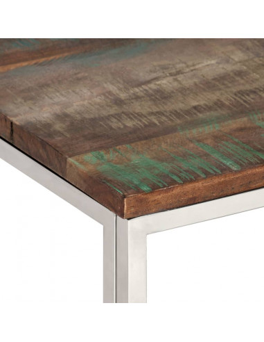 Tavolino Salotto Argento in Acciaio Inox e Legno di Recupero