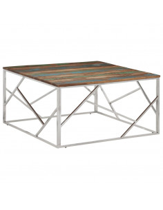 Tavolino Salotto Argento in Acciaio Inox e Legno di Recupero 2