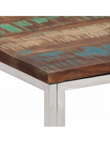 Tavolino Salotto Argento in Acciaio Inox e Legno di Recupero