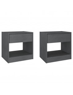 Comodini 2 pz Grigi 40x31x40 cm in Legno Massello di Pino 2