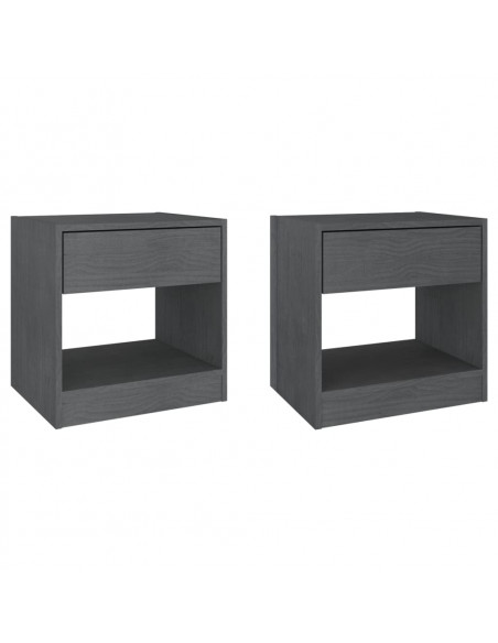 Comodini 2 pz Grigi 40x31x40 cm in Legno Massello di Pino