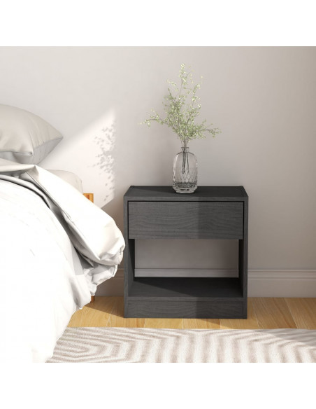 Comodini 2 pz Grigi 40x31x40 cm in Legno Massello di Pino