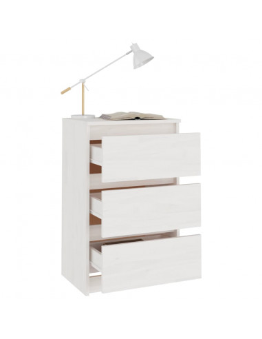 Comodino Bianco 40x29,5x64 cm in Legno Massello di Pino