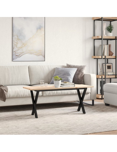 Tavolino Salotto Telaio a X 110x40x45cm Massello Pino e Ghisa
