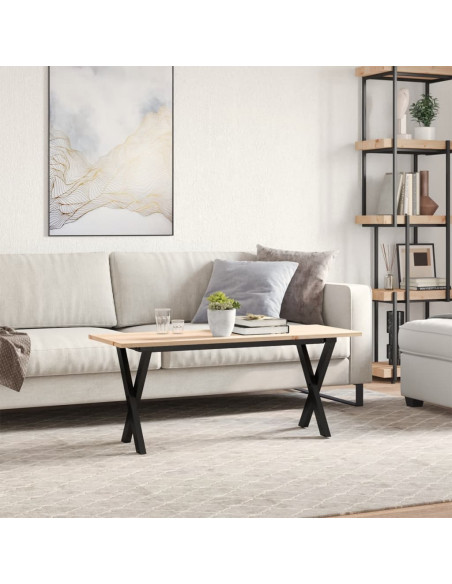 Tavolino Salotto Telaio a X 110x40x45cm Massello Pino e Ghisa