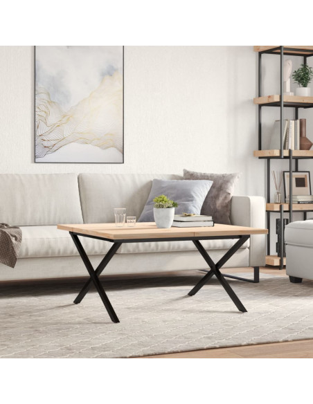 Tavolino Salotto Telaio a X 80x80x45,5cm Massello Pino e Ghisa