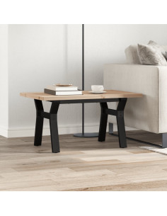 Tavolino Salotto Telaio a Y 80x50x40,5 cm Legno Pino e Acciaio 2