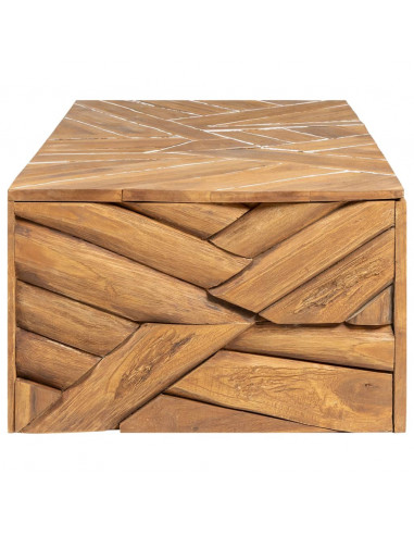Tavolino da Salotto Massello di Teak Stile Erosione 110x35x38cm