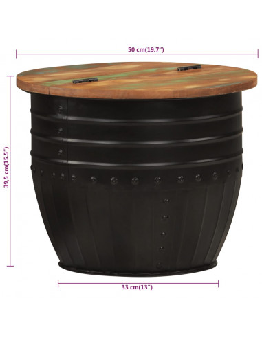 Tavolino da Salotto Nero 50x39,5 cm Legno Massello di Recupero