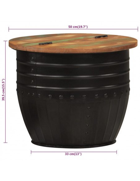Tavolino da Salotto Nero 50x39,5 cm Legno Massello di Recupero