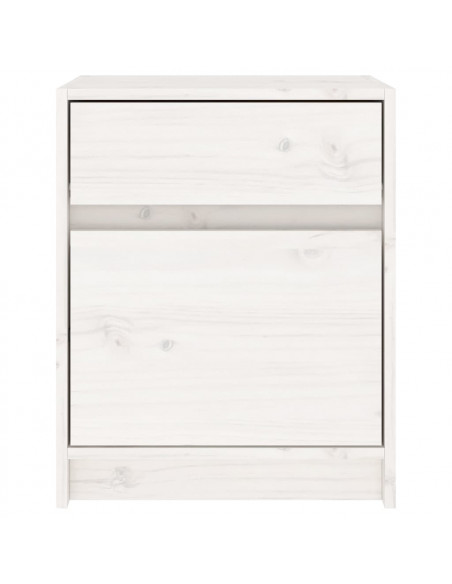 Comodino Bianco 40x31x50 cm in Legno Massello di Pino