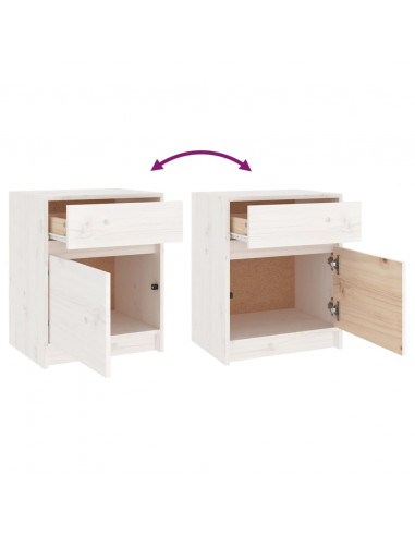 Comodino Bianco 40x31x50 cm in Legno Massello di Pino