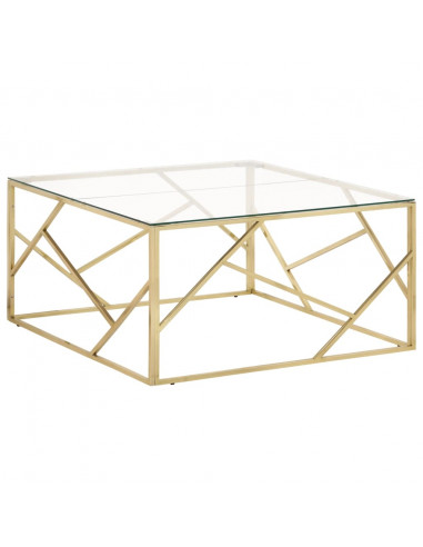 Tavolino Salotto Dorato Acciaio Inossidabile e Vetro Temperato