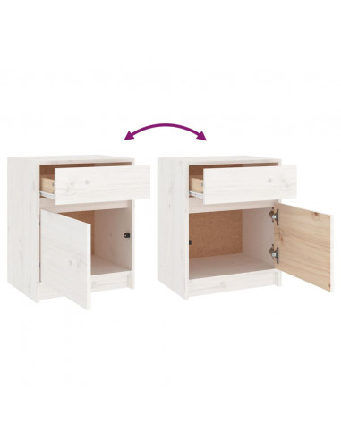 Comodini 2 pz Bianchi 40x31x50 cm in Legno Massello di Pino