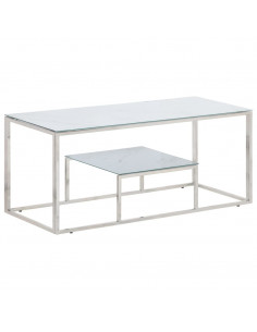 Tavolino Salotto Argento Acciaio Inossidabile Vetro Temperato 2