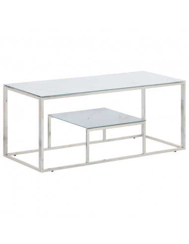 Tavolino Salotto Argento Acciaio Inossidabile Vetro Temperato
