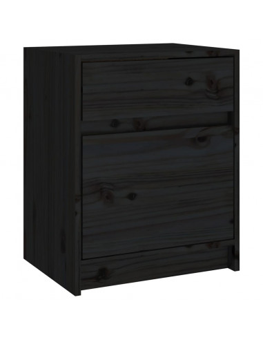 Comodini 2 pz Neri 40x31x50 cm in Legno Massello di Pino