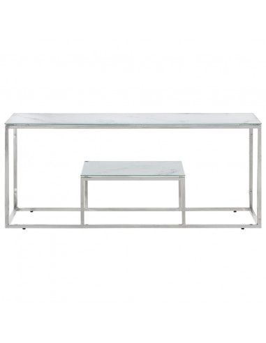 Tavolino Salotto Argento Acciaio Inossidabile Vetro Temperato