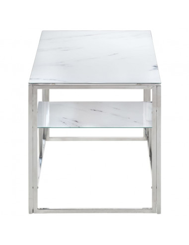 Tavolino Salotto Argento Acciaio Inossidabile Vetro Temperato