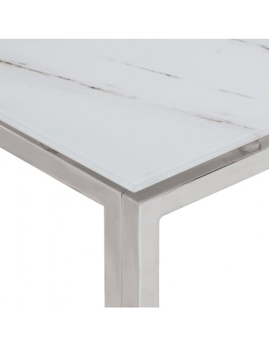 Tavolino Salotto Argento Acciaio Inossidabile Vetro Temperato