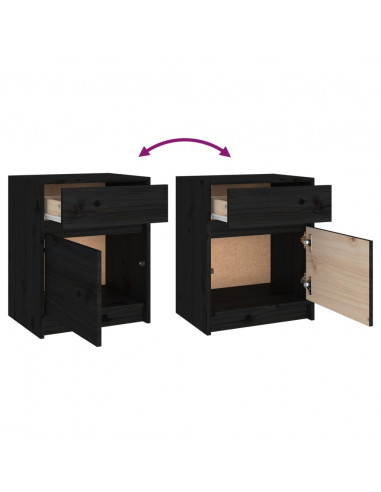 Comodini 2 pz Neri 40x31x50 cm in Legno Massello di Pino