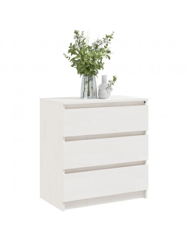 Comodino Bianco 60x36x64 cm in Legno Massello di Pino