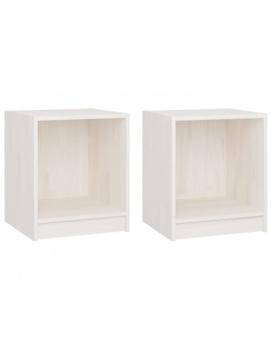 Comodini 2 pz Bianchi 35,5x33,5x41,5 cm Legno Massello di Pino