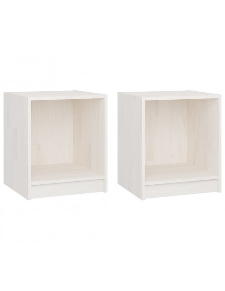 Comodini 2 pz Bianchi 35,5x33,5x41,5 cm Legno Massello di Pino