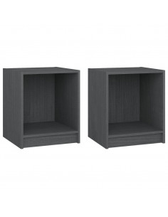 Comodini 2 pz Grigi 35,5x33,5x41,5 cm in Legno Massello di Pino 2