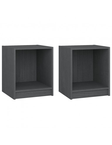 Comodini 2 pz Grigi 35,5x33,5x41,5 cm in Legno Massello di Pino