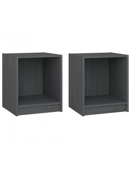Comodini 2 pz Grigi 35,5x33,5x41,5 cm in Legno Massello di Pino