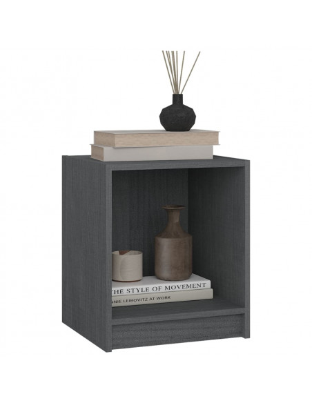 Comodini 2 pz Grigi 35,5x33,5x41,5 cm in Legno Massello di Pino