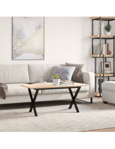 Tavolino Salotto Telaio a X 100x50x45 cm Legno Pino e Acciaio 2