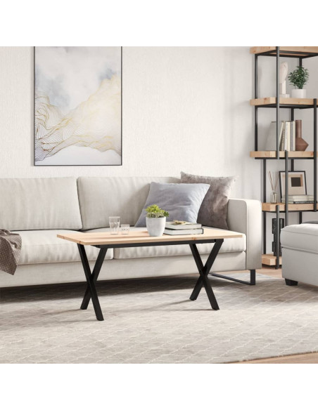Tavolino Salotto Telaio a X 100x50x45 cm Legno Pino e Acciaio