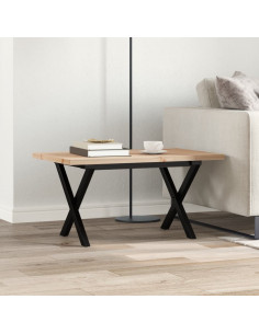 Tavolino Salotto Telaio a X 80x50x40,5 cm Legno Pino e Acciaio 2