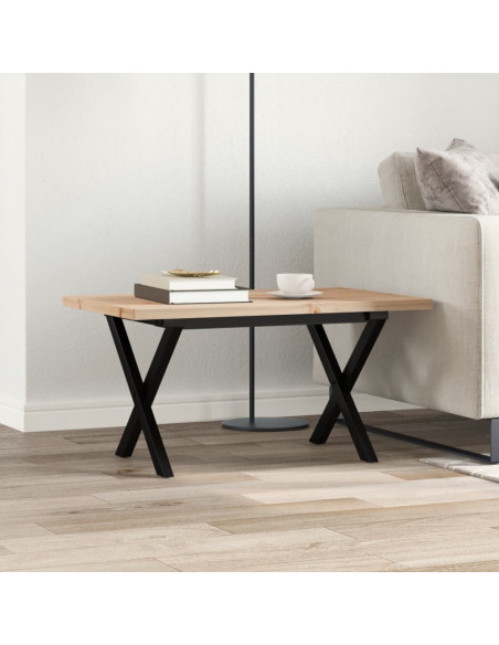 Tavolino Salotto Telaio a X 80x50x40,5cm Massello Pino e Ghisa