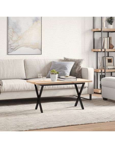 Tavolino Salotto Telaio a X 90x40x45,5cm Massello Pino e Ghisa