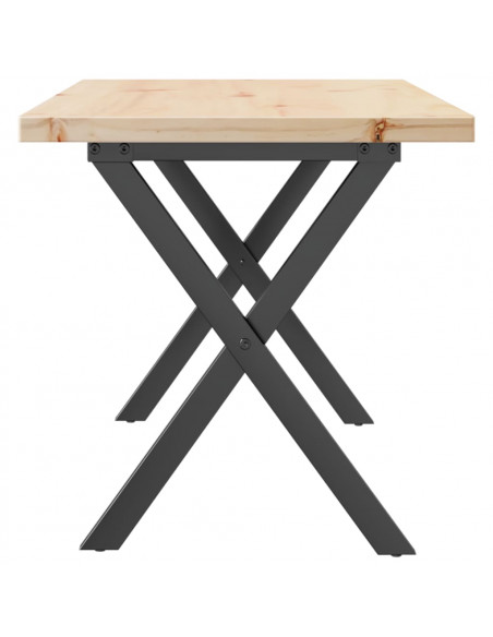 Tavolino Salotto Telaio a X 90x40x45,5cm Massello Pino e Ghisa