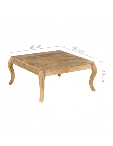 Tavolino da Salotto in Legno Massello di Mango 80x80x40cm