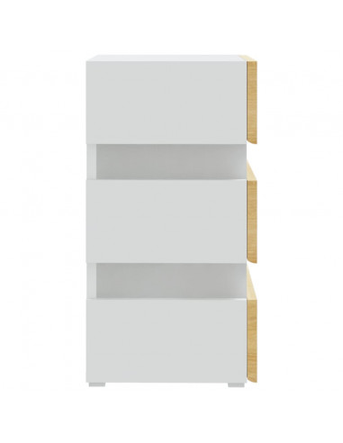 Comodino con Luci LED Bianco e Sonoma 45x35x67cm in Multistrato