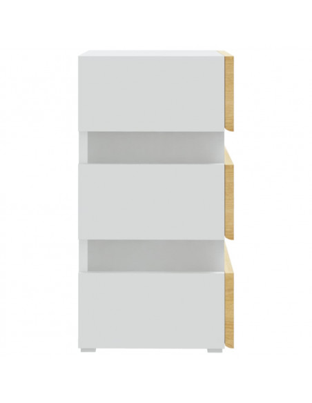 Comodino con Luci LED Bianco e Sonoma 45x35x67cm in Multistrato