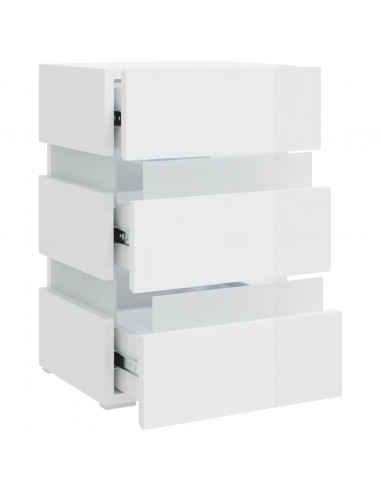 Comodino con LED Bianco Lucido 45x35x67 cm in Legno Multistrato
