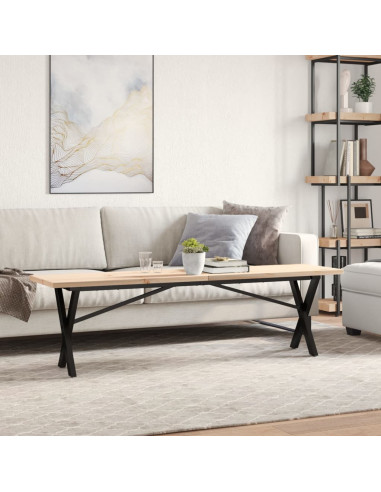 Tavolino Salotto Telaio a X 160x40x45,5cm Massello Pino e Ghisa