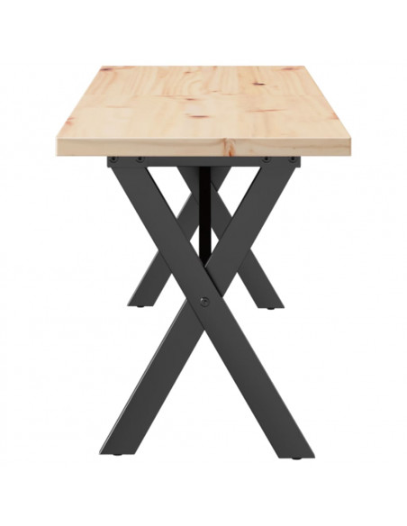 Tavolino Salotto Telaio a X 160x40x45,5cm Massello Pino e Ghisa