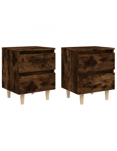 Comodini con Gambe in Legno Massello 2pz Rovere Fumo 40x30x50cm