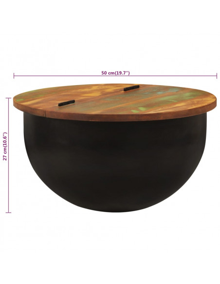 Tavolino da Salotto Nero 50x27 cm in Legno Massello di Recupero
